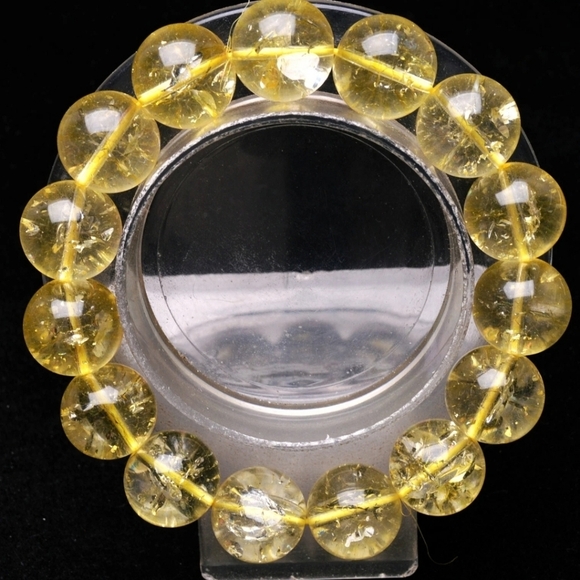 14mm Natural Rainbow Yellow Citrine Crystal Gemstone Round Beaded Bracelet NEW - Picture 4 of 7